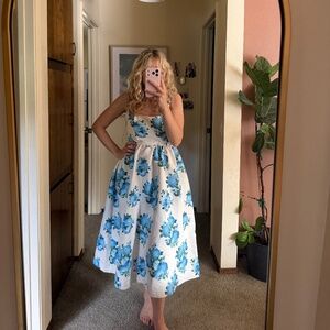 Anthropologie Sachin & Babi Blaine Dress Taffeta Formal Pockets Blue White Sz 6